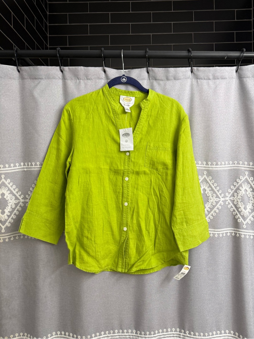 Lime Green Button-Front Linen Shirt